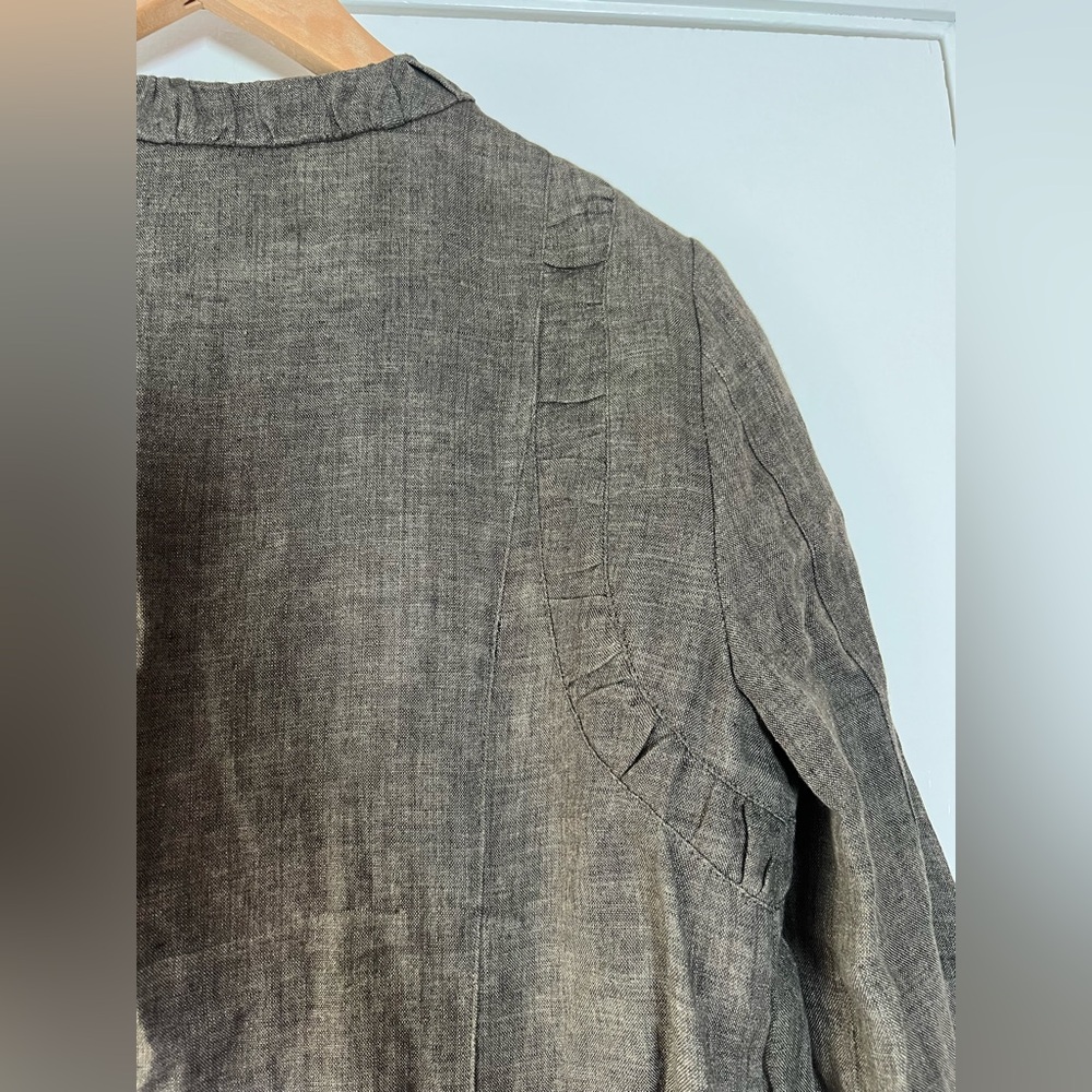 Yansi Fugel 100% Linen Bomber Utility Jacket Zip Front Ruched Soft Girl Artsy - Picture 9 of 10